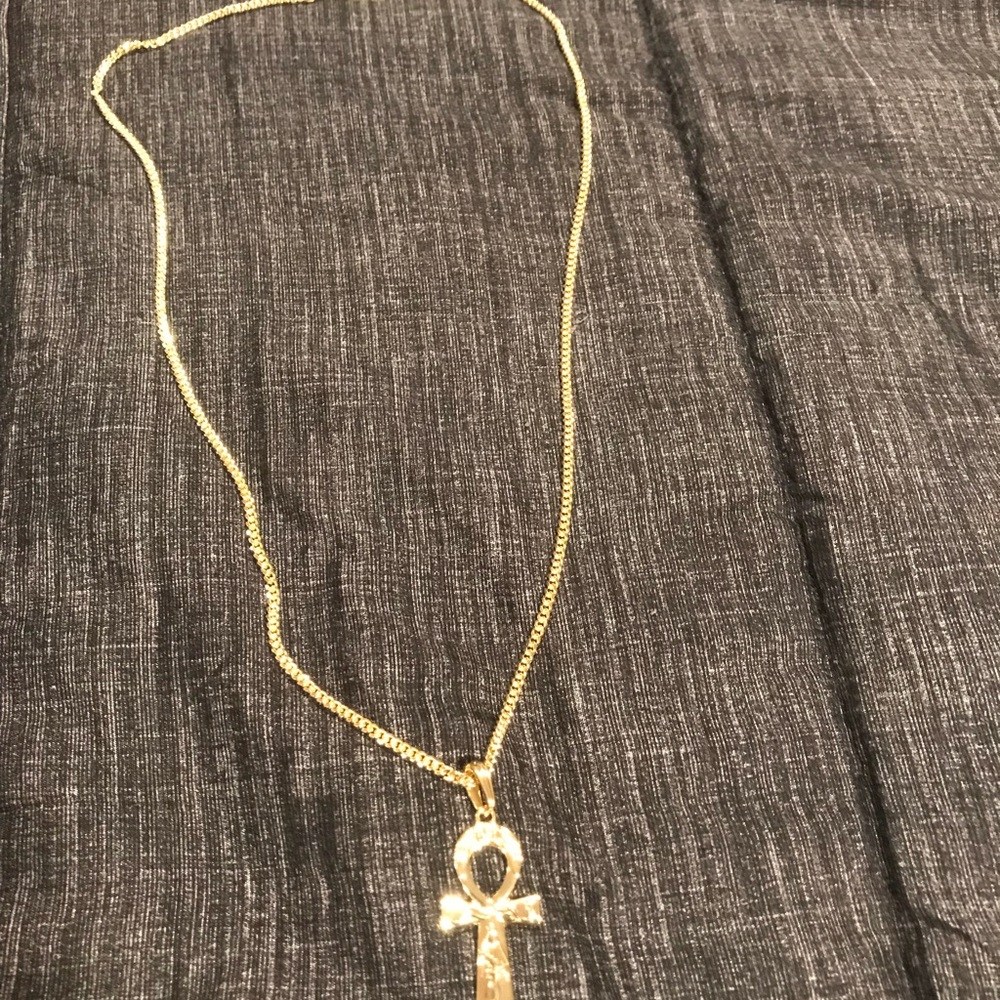 14k gold plated  ankh and silver  eye of Horus set